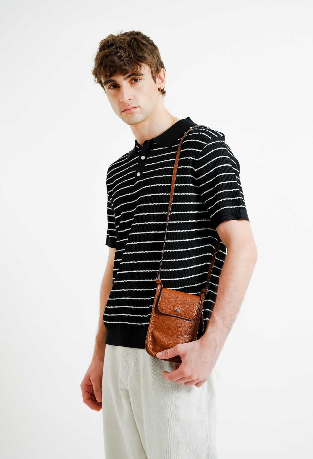 Black Knit Stripe Polo