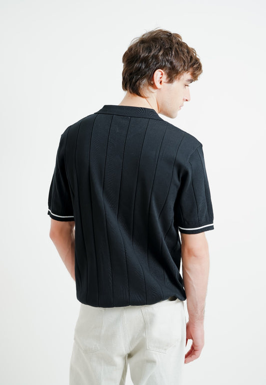 Black Ribbed Knit Polo