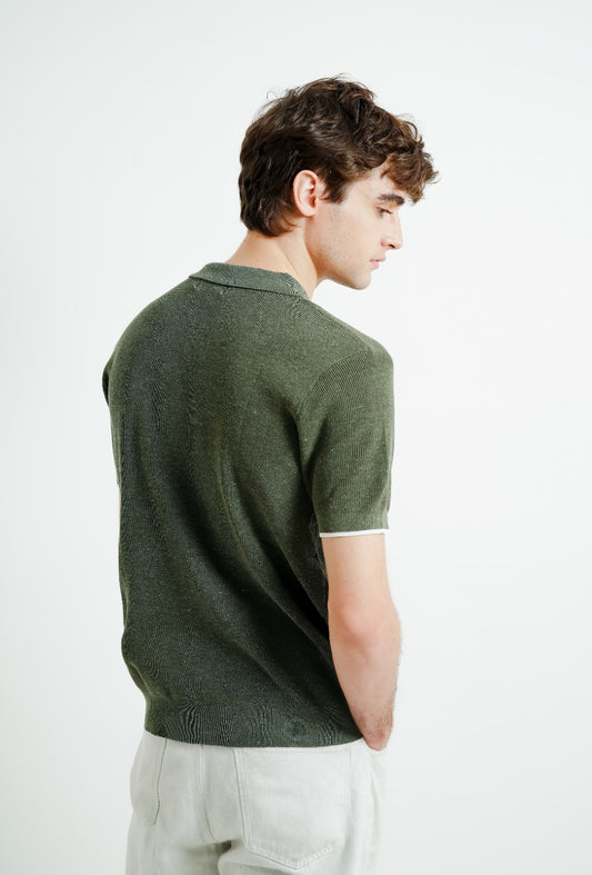 Olive Knit Button Polo