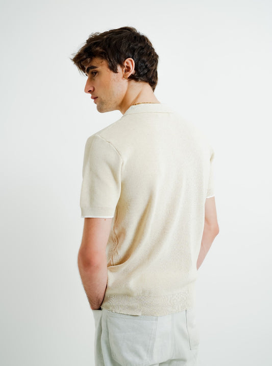 Beige Knit Button Polo