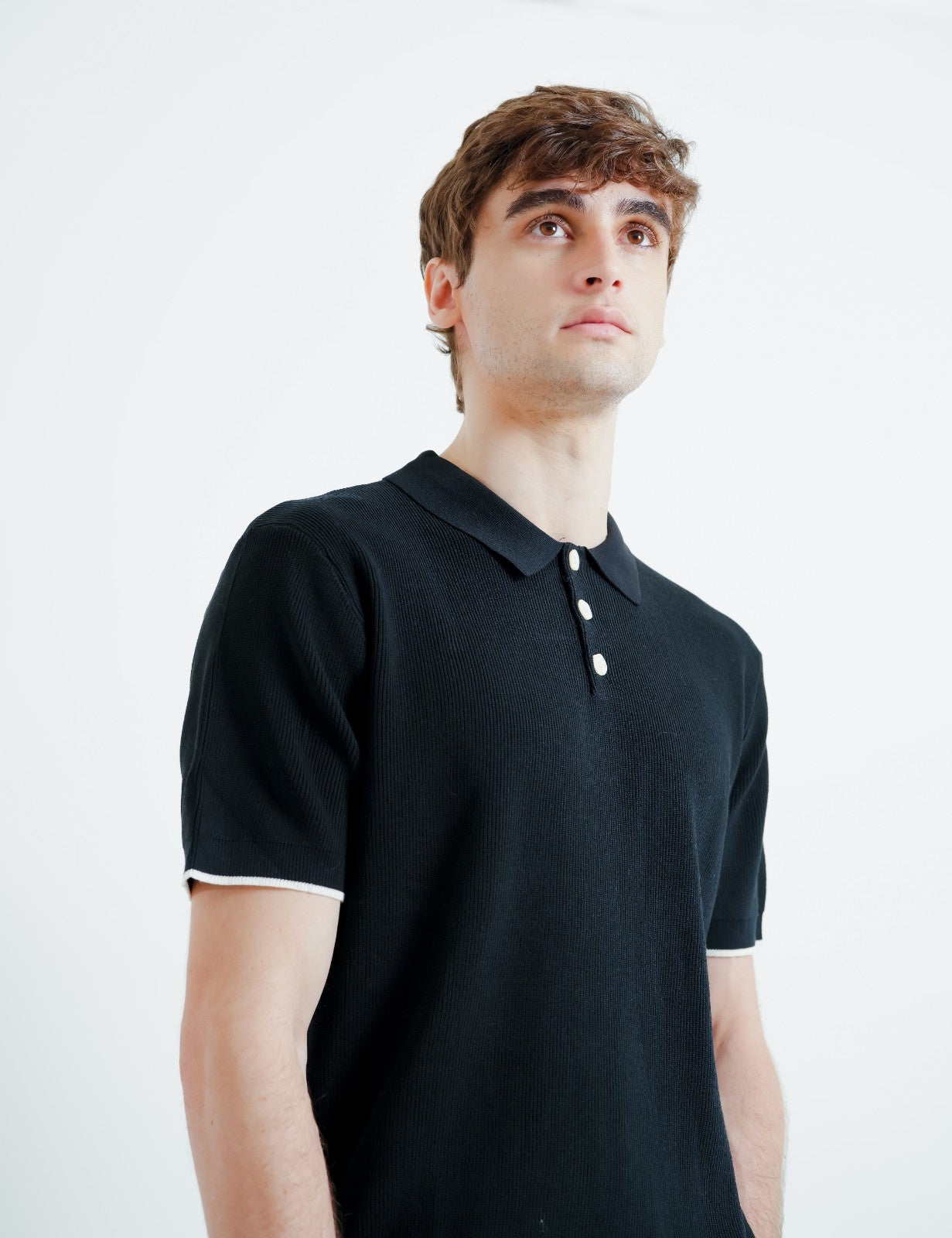 Black Knit Button Polo