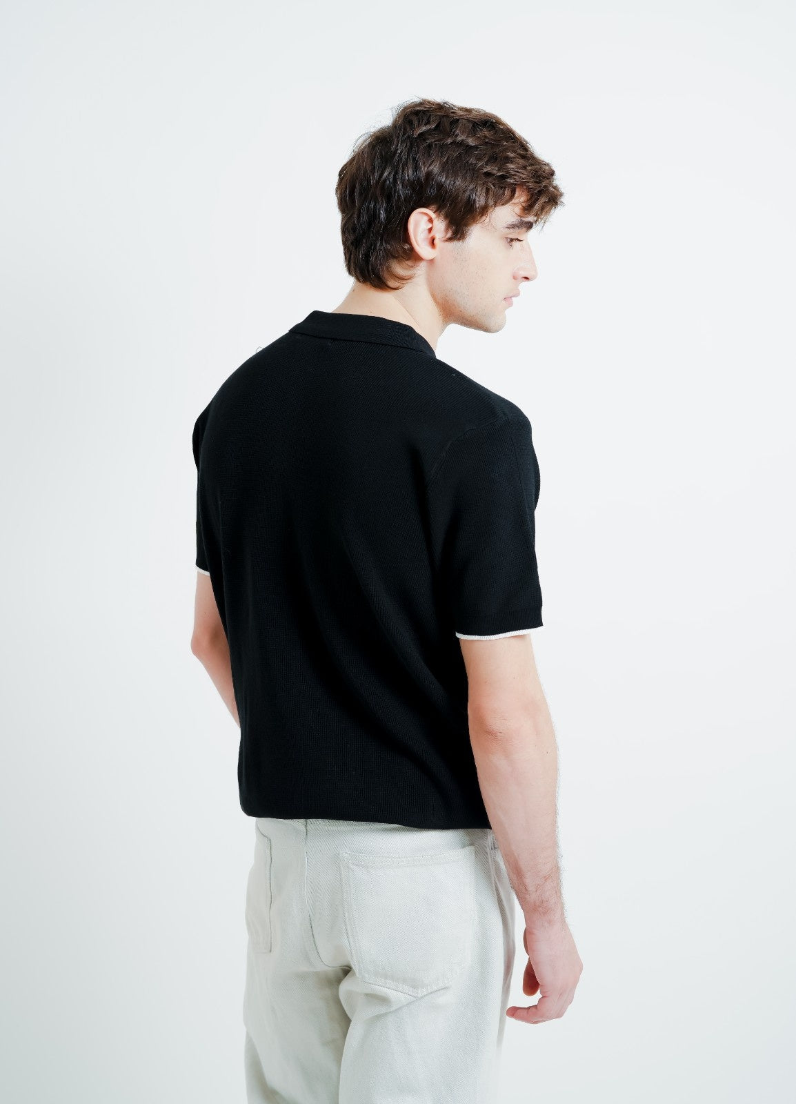 Black Knit Button Polo