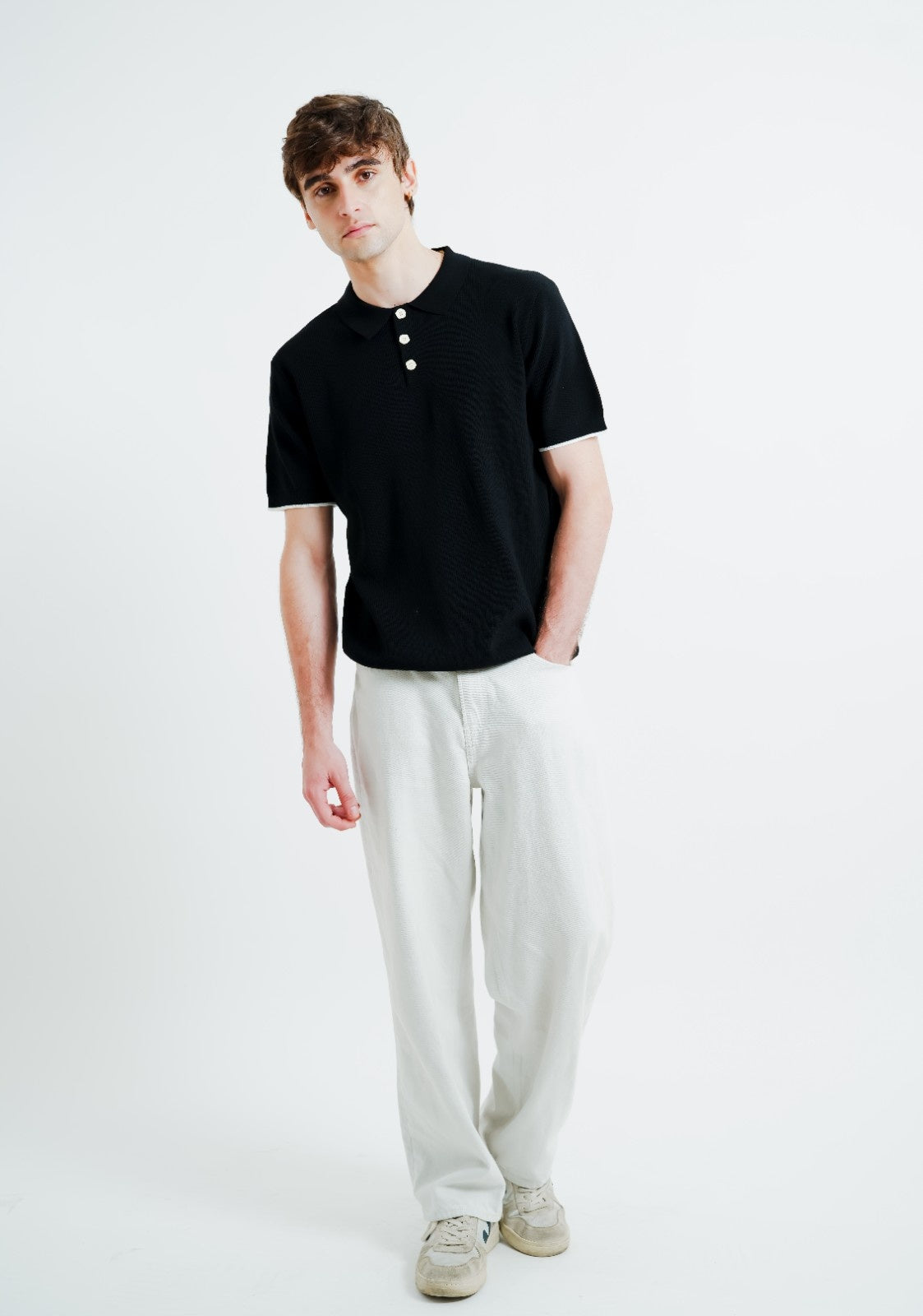 Black Knit Button Polo