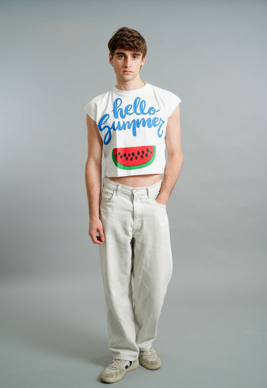 White Hello Summer Watermelon Graphic Tee