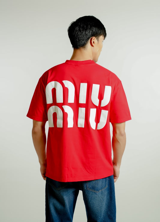 Red Miu Miu-Inspired Heart Logo Tee