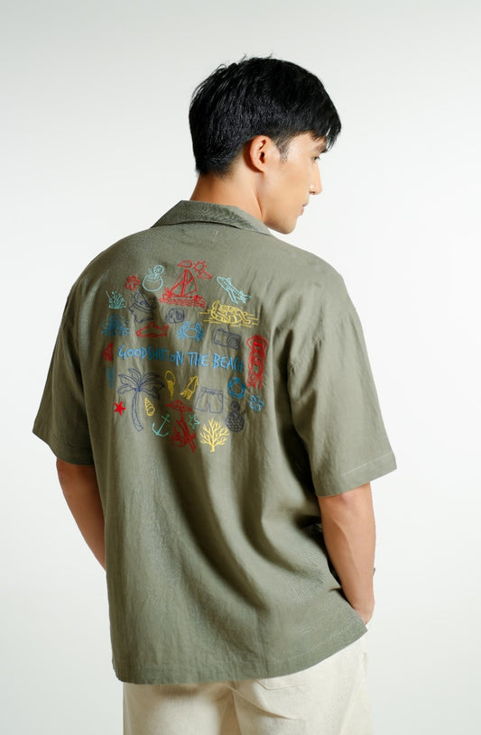 Sage Green On The Beach Open-Collar Polo