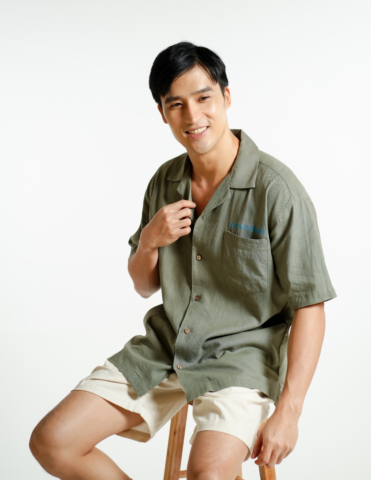 Sage Green On The Beach Open-Collar Polo
