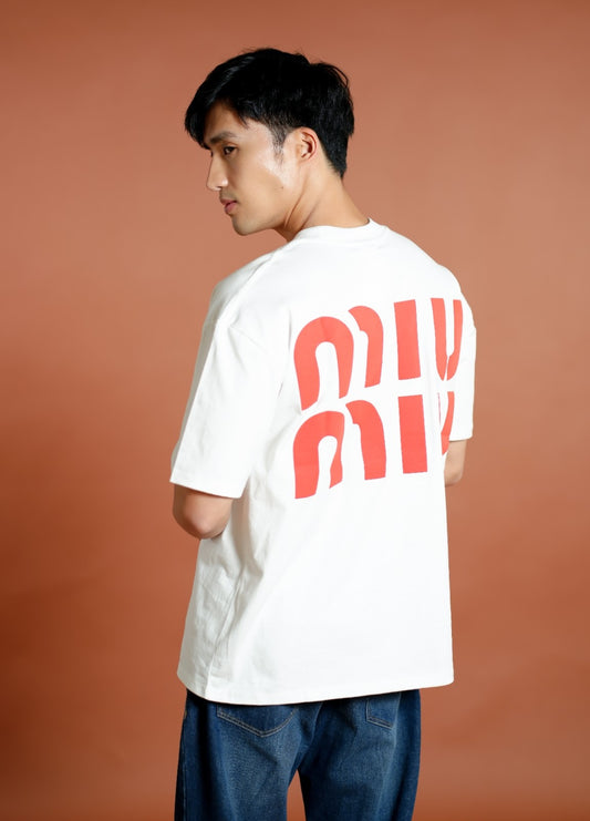 White Miu Miu-Inspired Heart Logo Tee