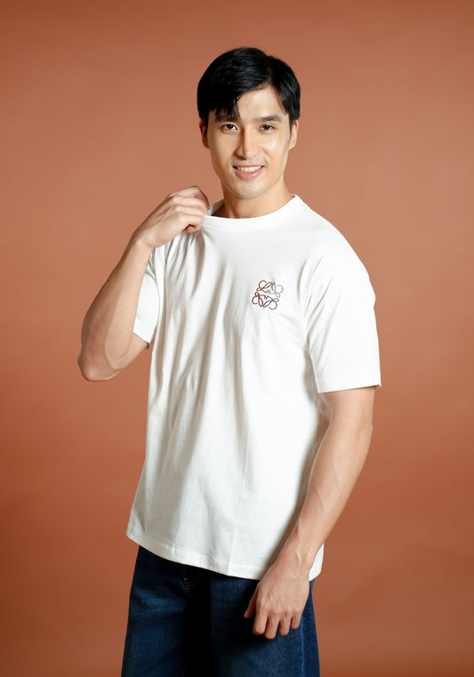 White Loewe-Inspired Anagram Embroidered T-Shirt