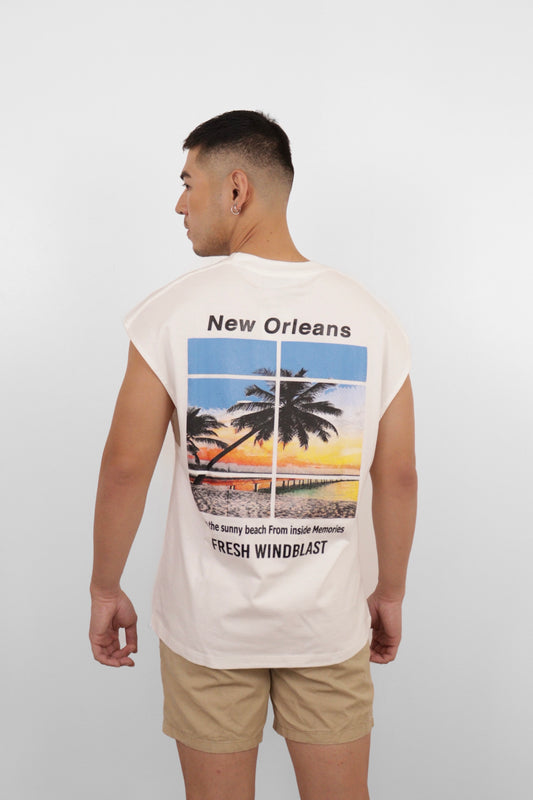 White New Orleans Sunset Muscle Tee