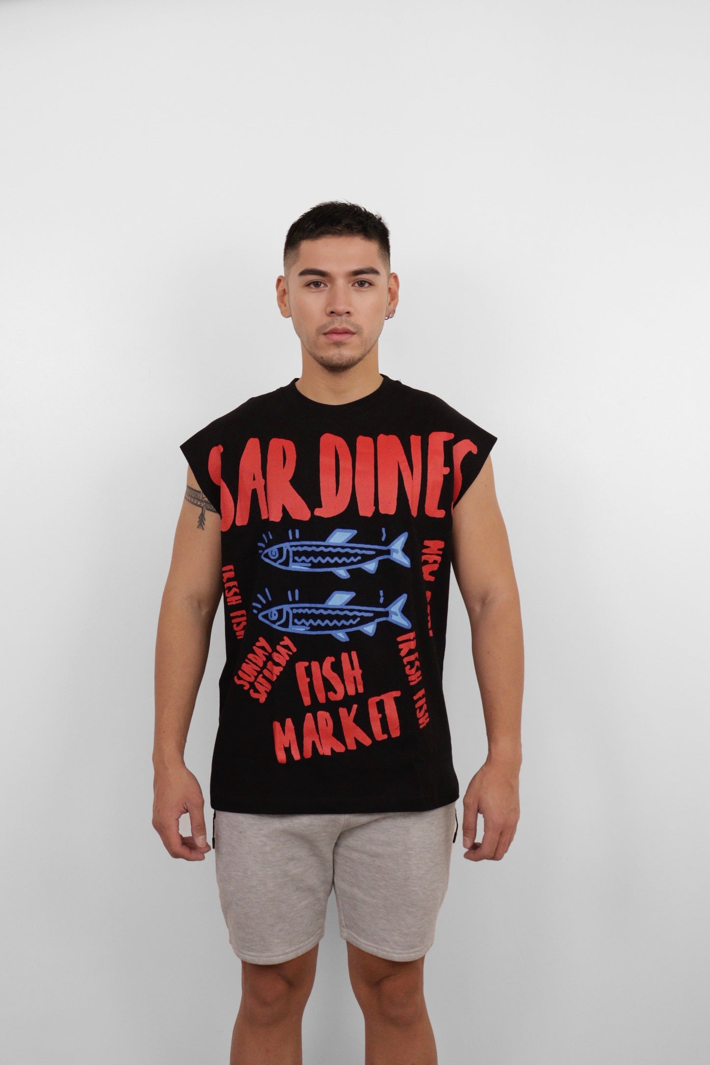 Black Sardines Fish Market Muscle Tee