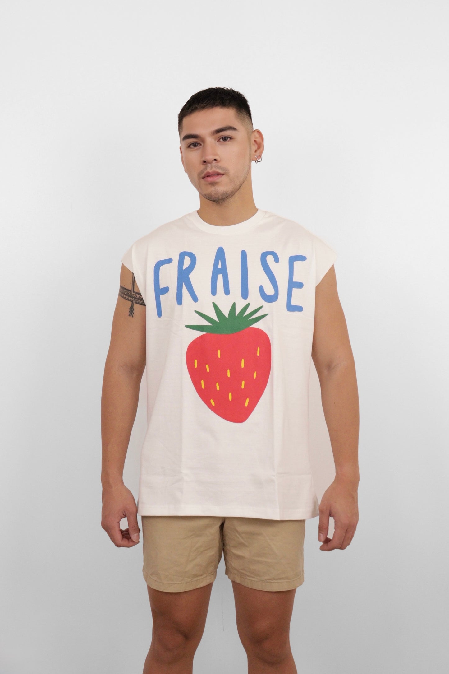 White Fraise Graphic Muscle Tee