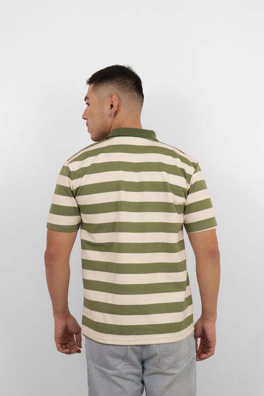 Olive Wide Stripe Polo