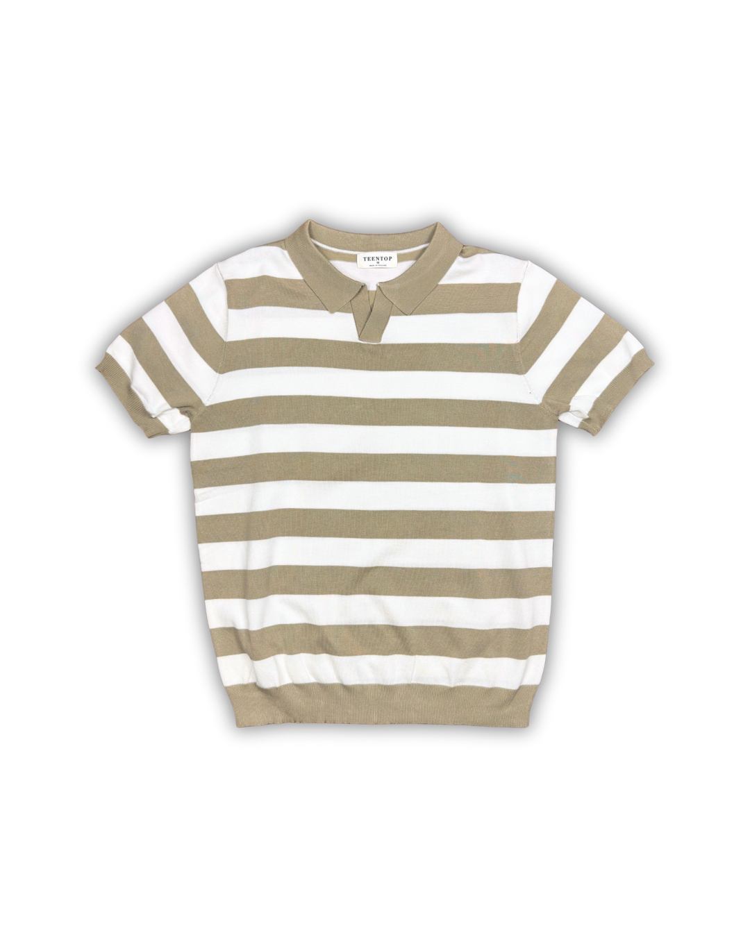 Beige & White Bold Stripe Polo