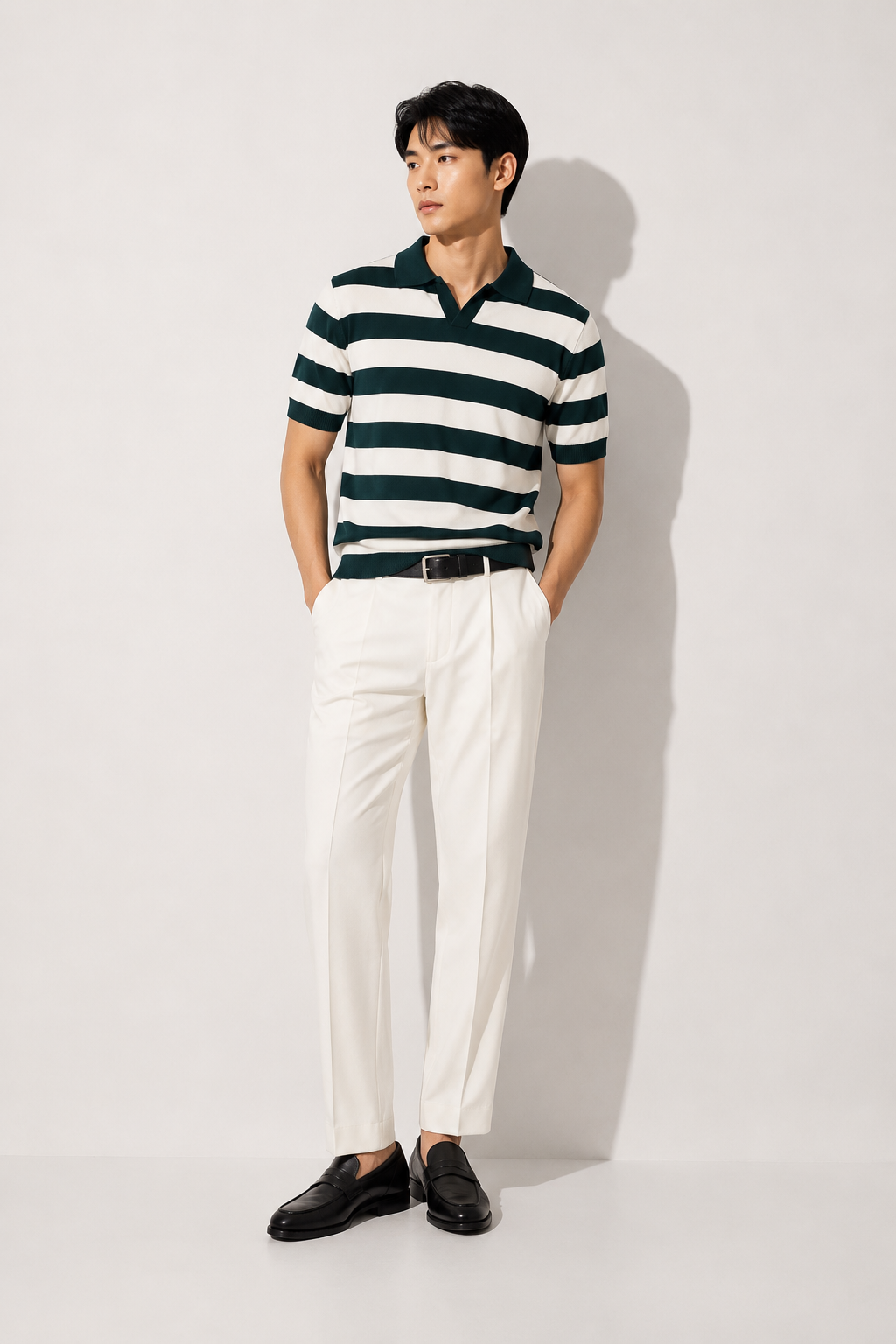 Green & White Bold Stripe Polo
