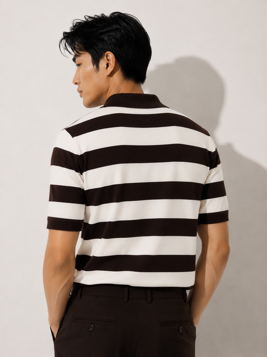 Brown & White Bold Stripe Polo