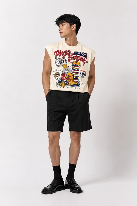 Pingo Burger Cropped Muscle Tee — Cream