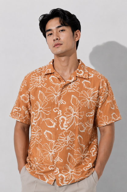 Rust Floral Camp Shirt