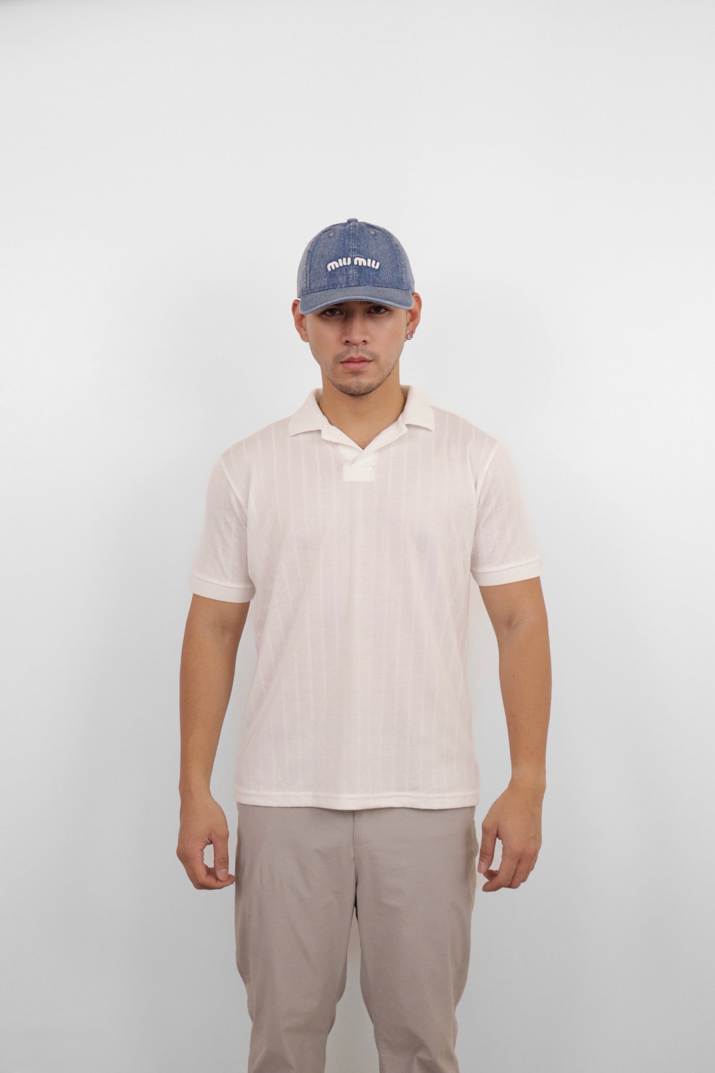 White Textured Knit Polo