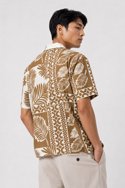Tan Leaf Block Camp Shirt