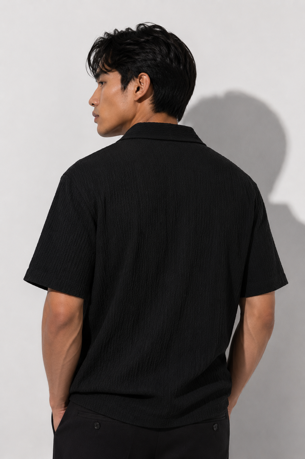Black Seersucker Camp Shirt