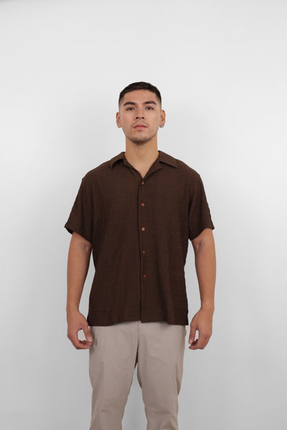 Brown Seersucker Camp Shirt