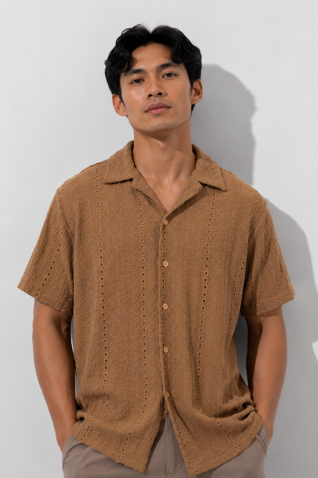 Taupe Textured Camp Shirt