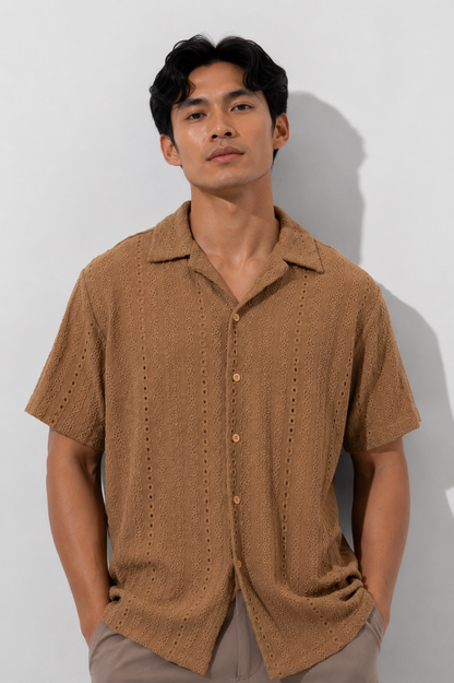 Taupe Textured Camp Shirt