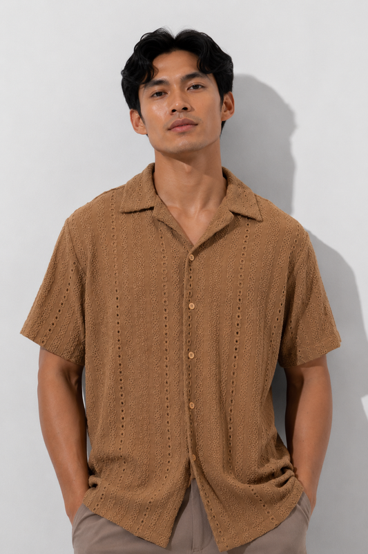 Taupe Textured Camp Shirt