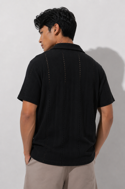 Black Textured Camp Shirt