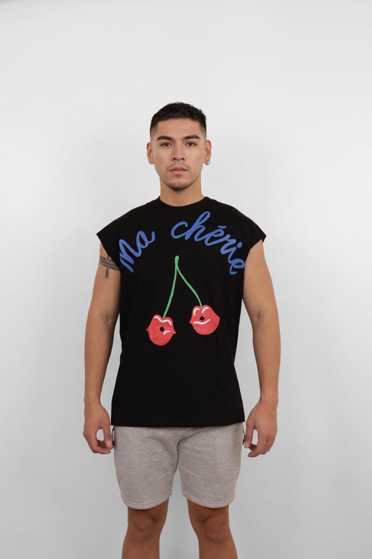 Black Ma Chérie Cherry Graphic Muscle Tee