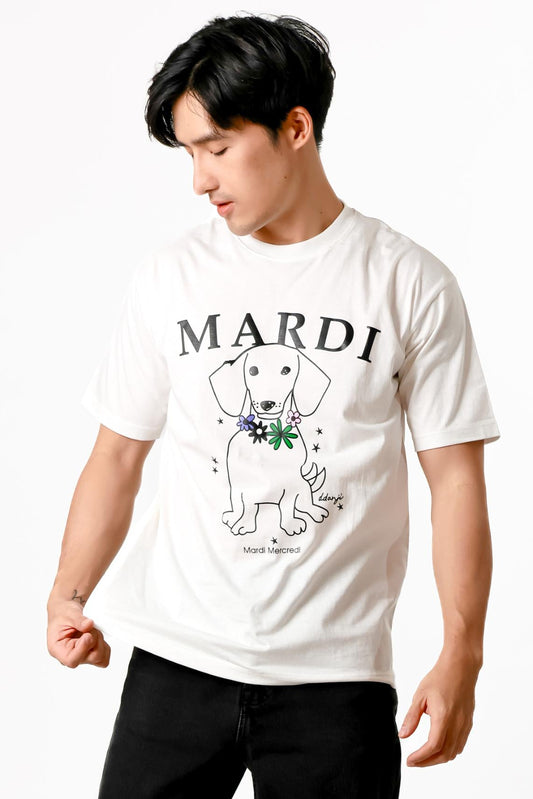 Mardi Dog Graphic Tee — White