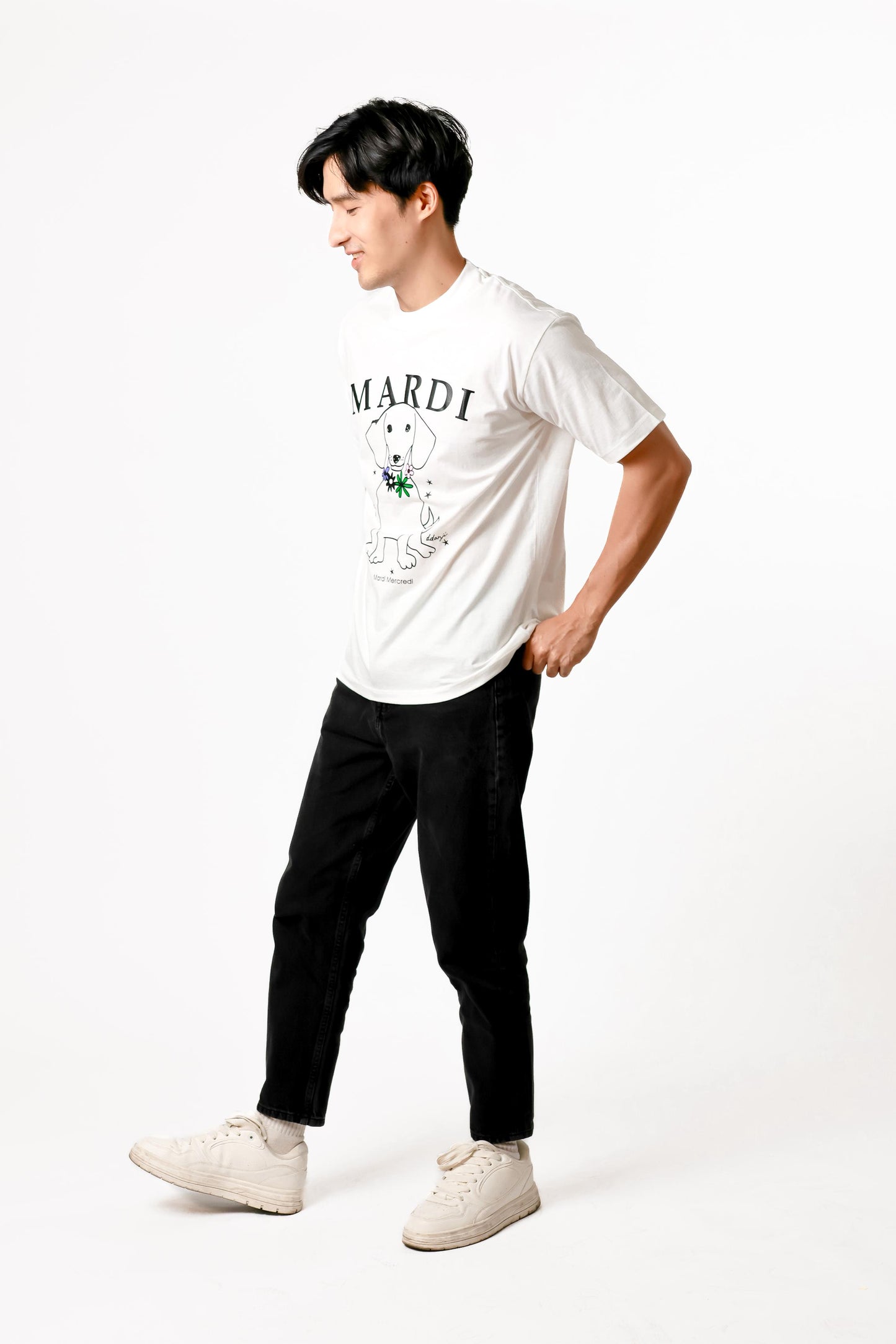 Mardi Dog Graphic Tee — White