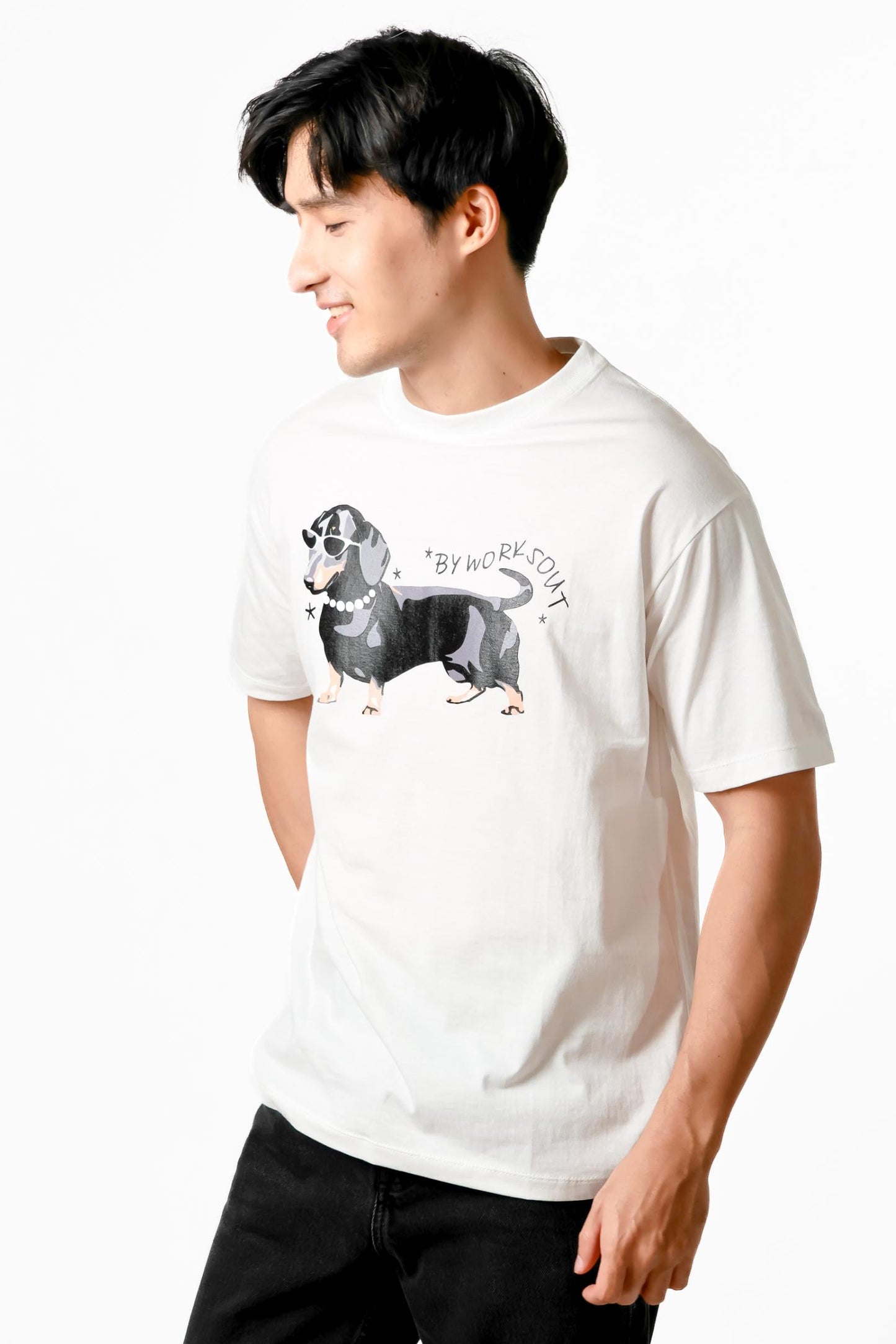 Workwear Dachshund Graphic Tee — White