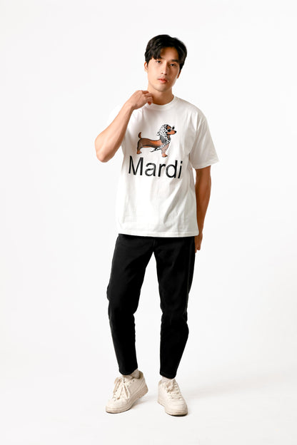 Mardi Dachshund Graphic Tee — White
