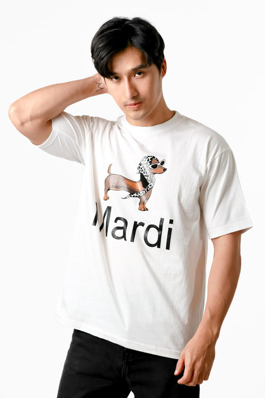 Mardi Dachshund Graphic Tee — White