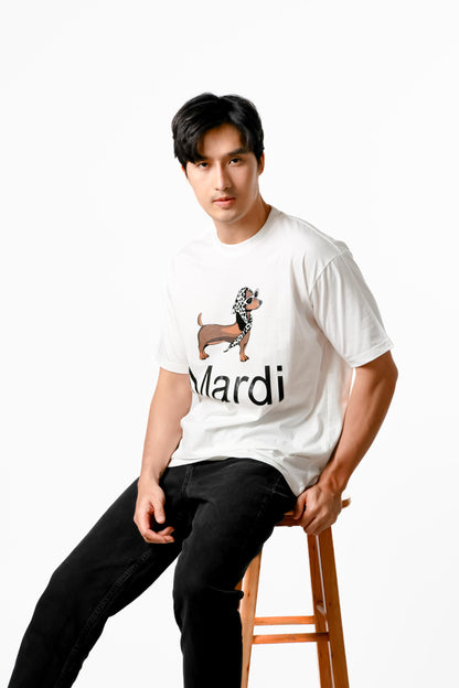Mardi Dachshund Graphic Tee — White