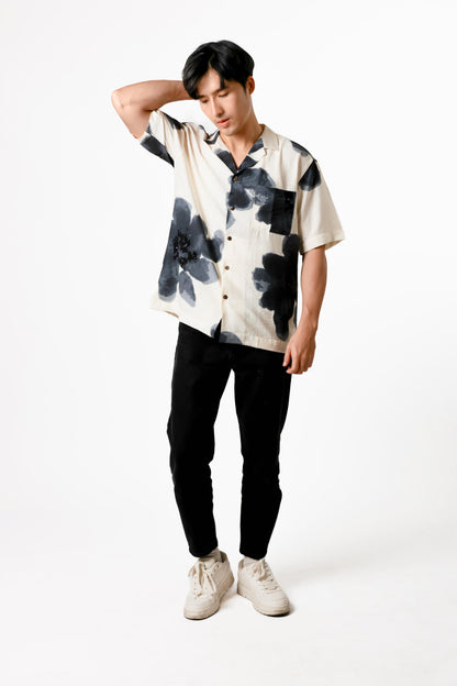 Ink Wash Floral Cotton Polo