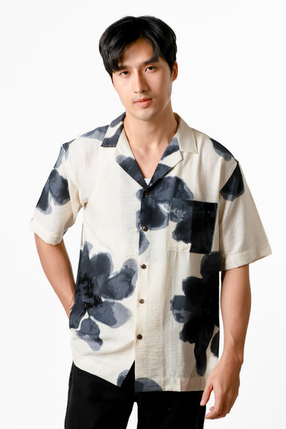 Ink Wash Floral Cotton Polo