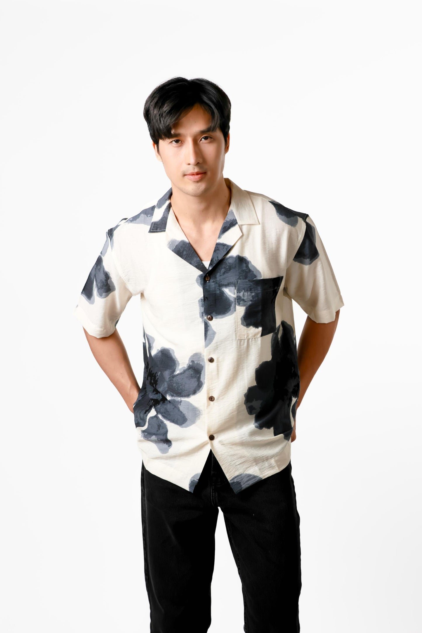Ink Wash Floral Cotton Polo