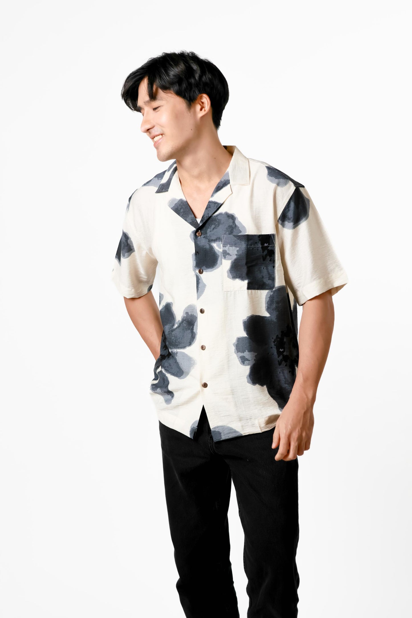 Ink Wash Floral Cotton Polo