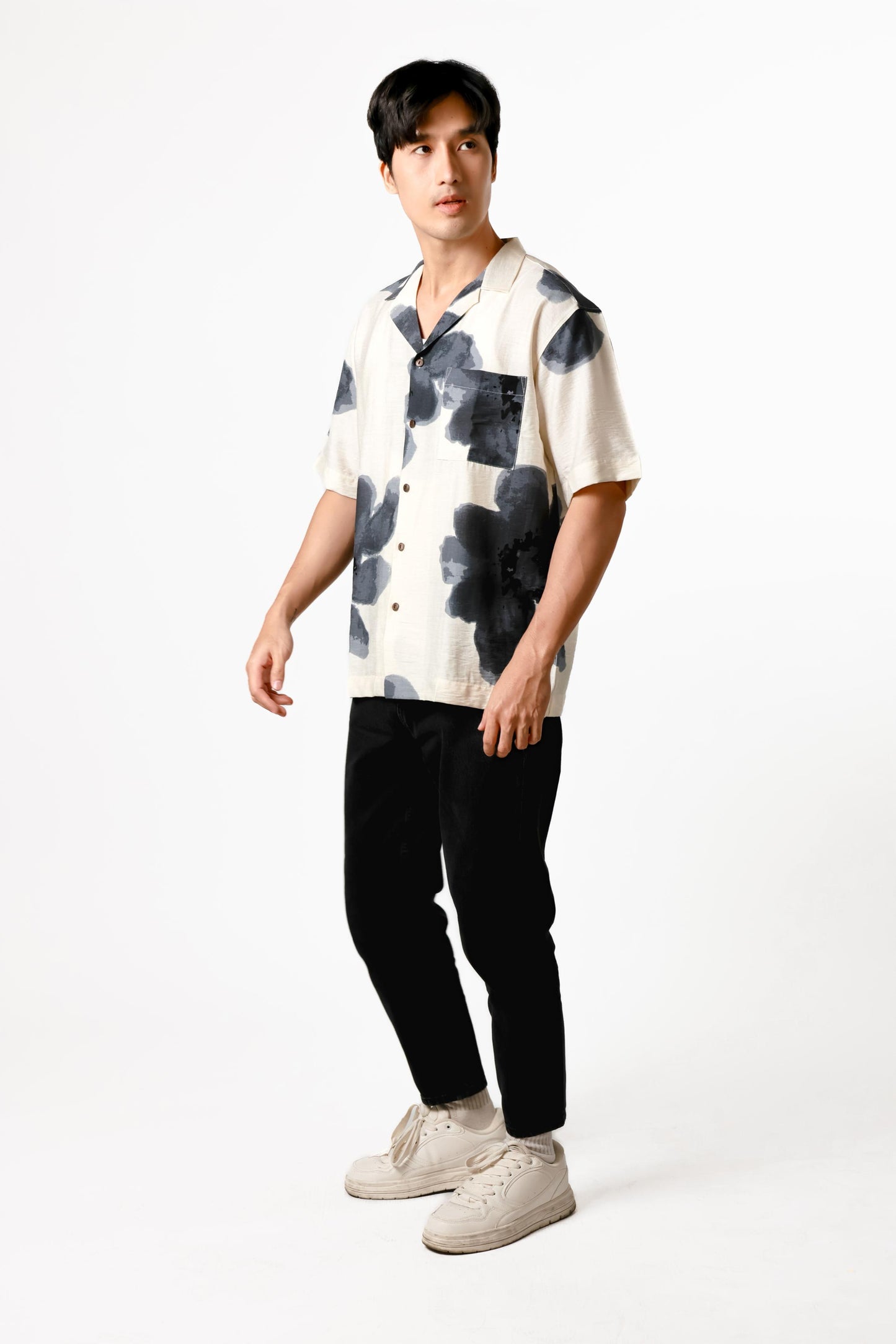 Ink Wash Floral Cotton Polo
