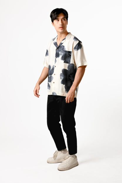Ink Wash Floral Cotton Polo