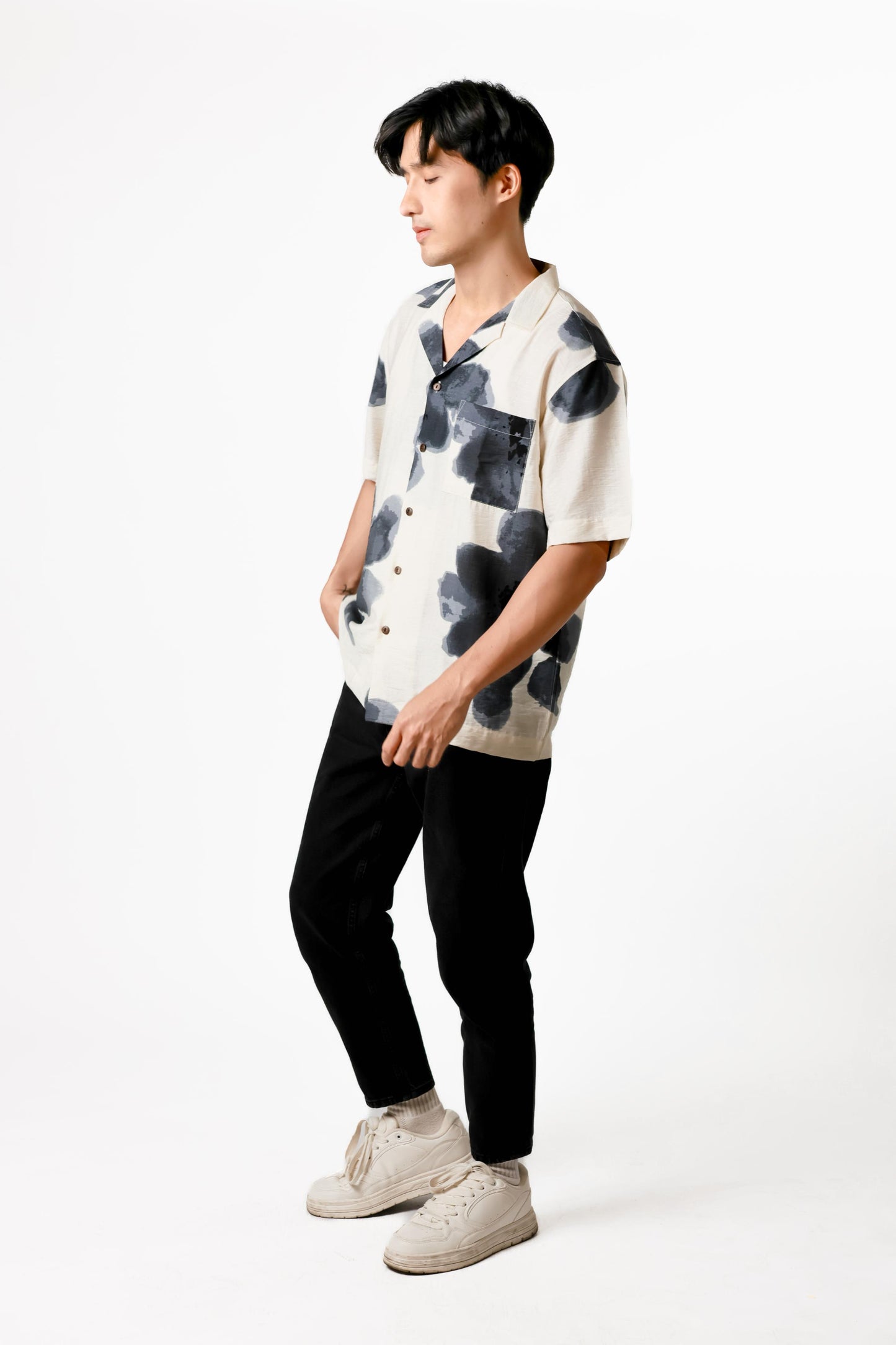 Ink Wash Floral Cotton Polo