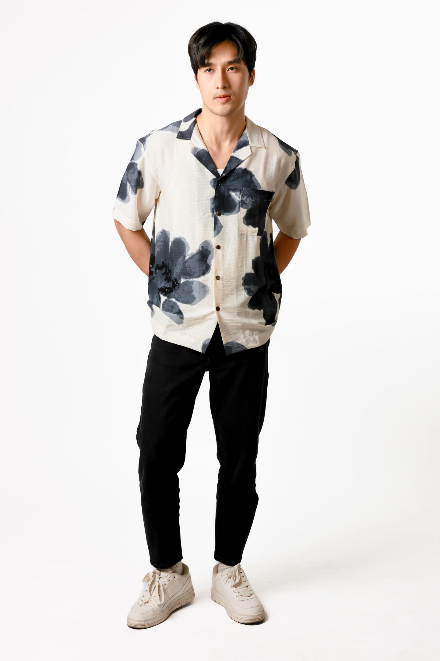 Ink Wash Floral Cotton Polo