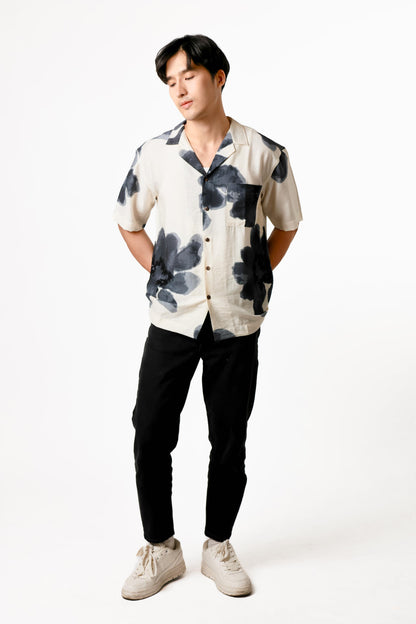 Ink Wash Floral Cotton Polo