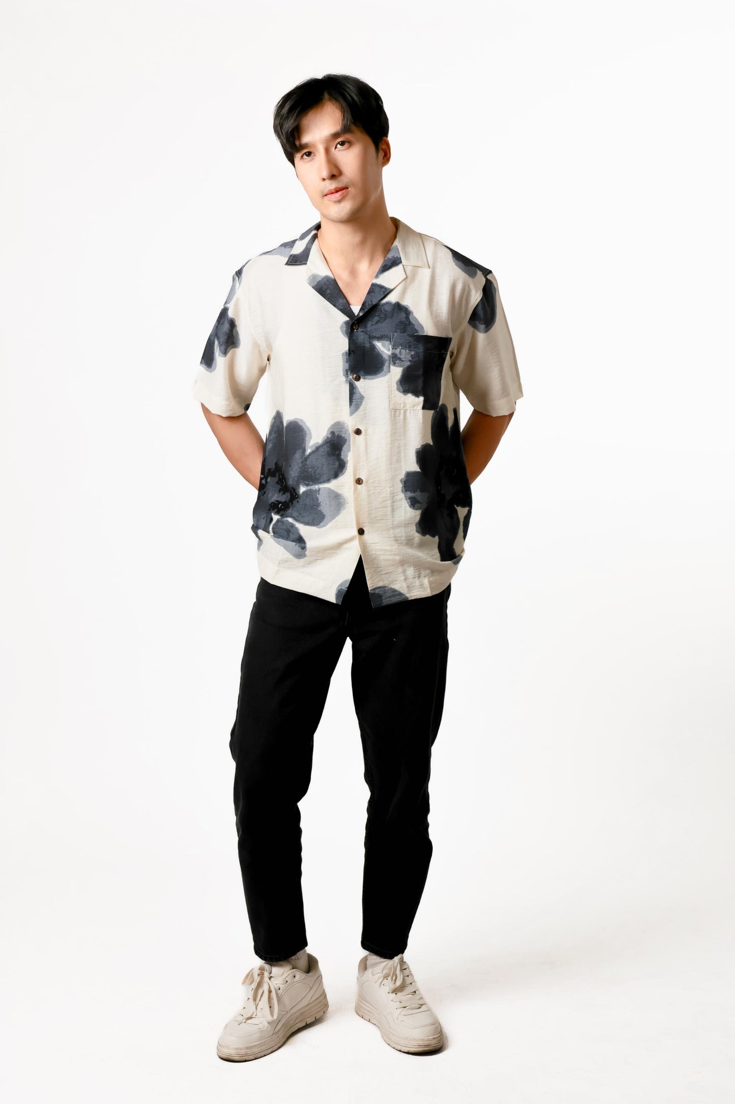 Ink Wash Floral Cotton Polo