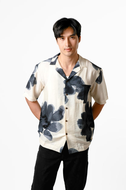 Ink Wash Floral Cotton Polo