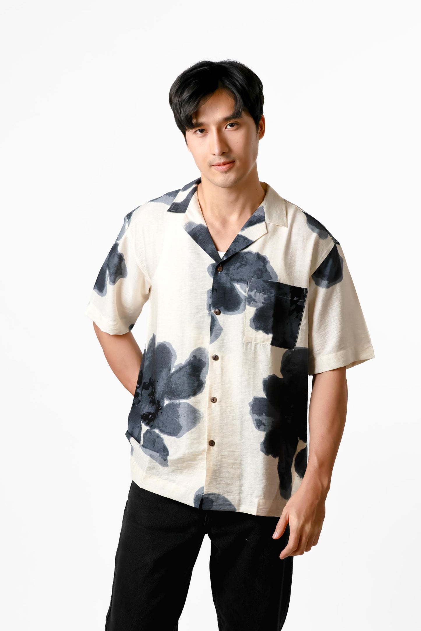 Ink Wash Floral Cotton Polo