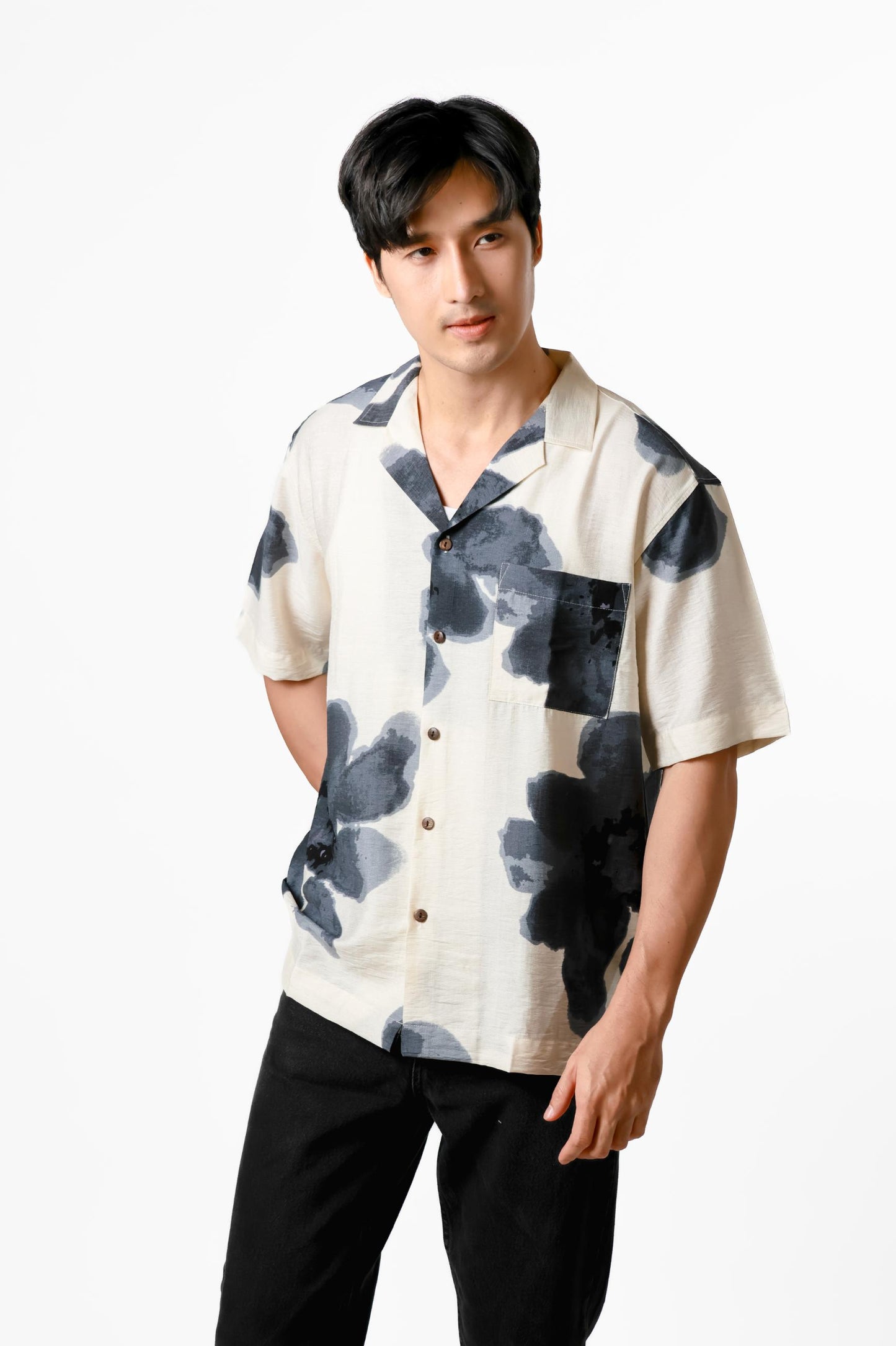 Ink Wash Floral Cotton Polo